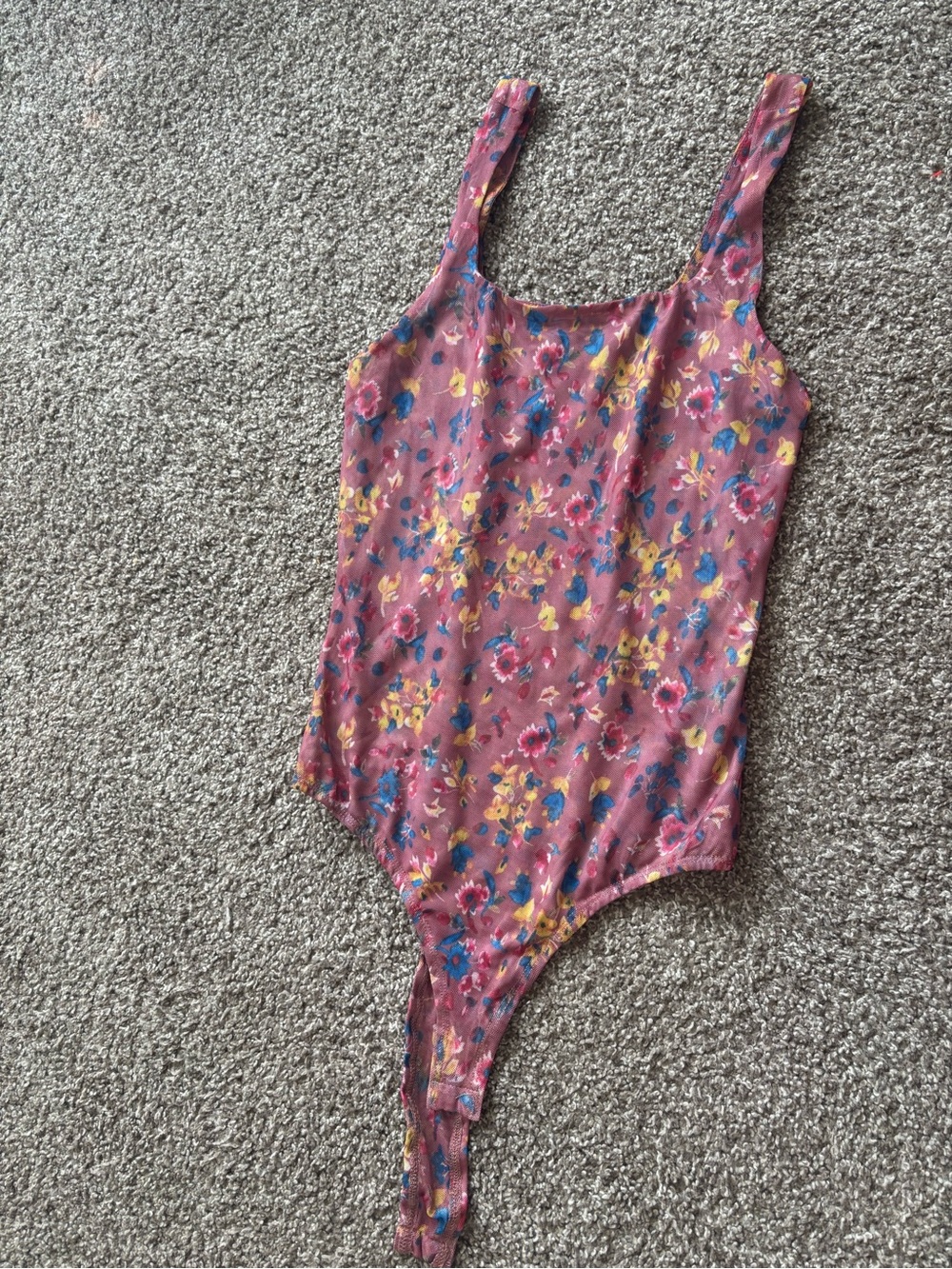 Lulu's Floral Pink and Blue Scoop Neck Bodysuit